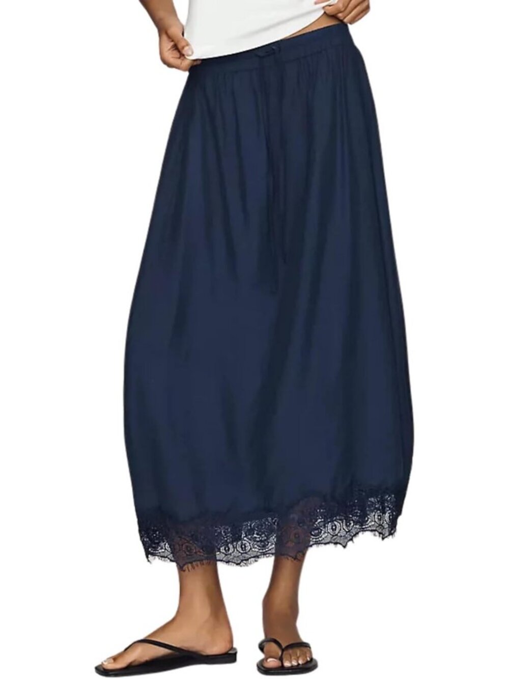 Lace Hem Midi Skirt for Women | Casual High Waist with Pockets | Stylish